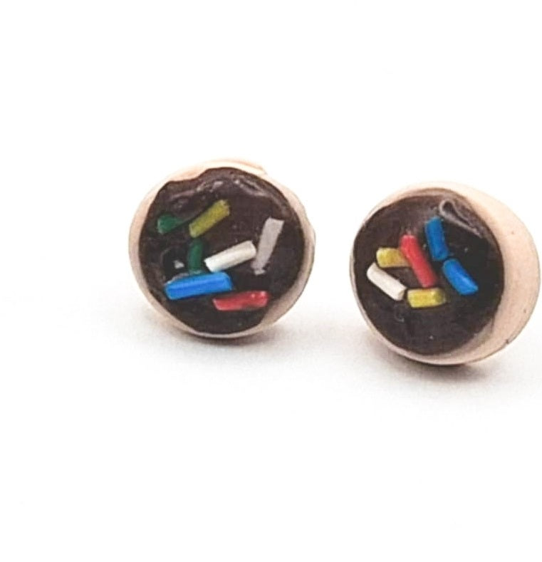 Chocolate Frosted Sugar Cookies with Sprinkles Post Earrings