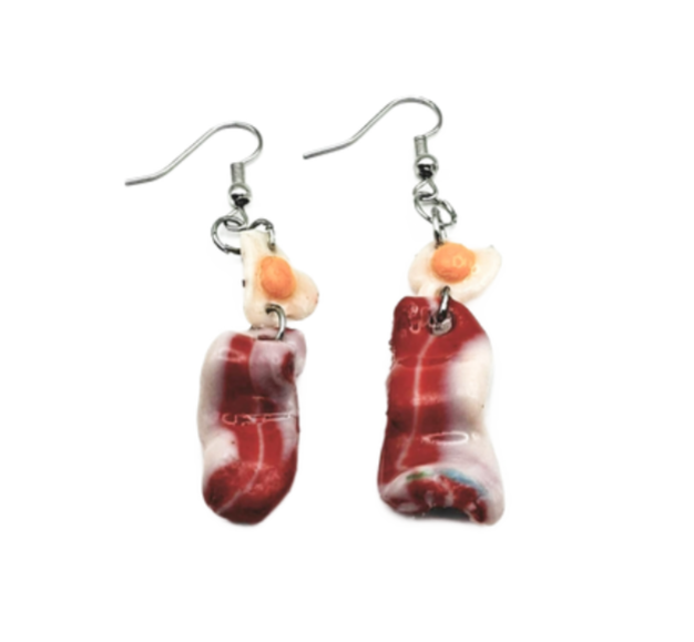 Bacon and Eggs Double Drop Earrings