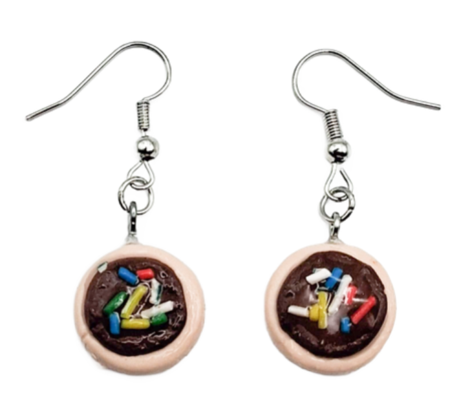 Chocolate Frosted Sugar Cookies with Sprinkles Drop Earrings
