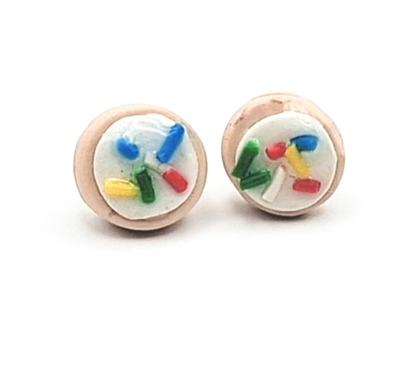 Vanilla Frosted Sugar Cookies with Sprinkles Post Earrings