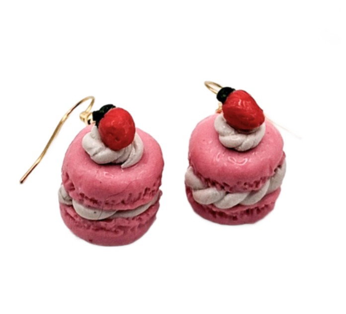Strawberry Macaron Drop Earrings