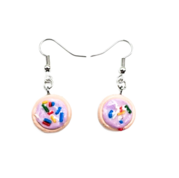 Pink Frosted Sugar Cookies with Sprinkles Drop Earrings